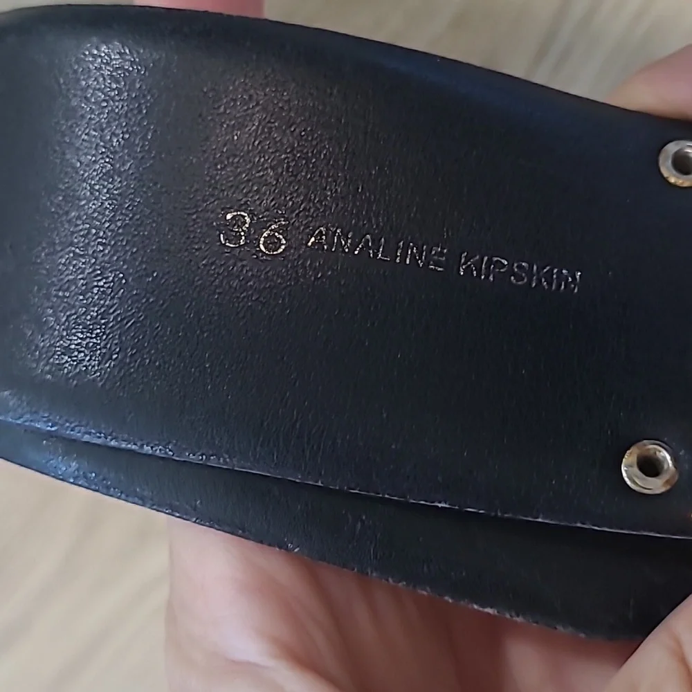 Analine Kipskin Black Leather Belt with Silver Accents 36